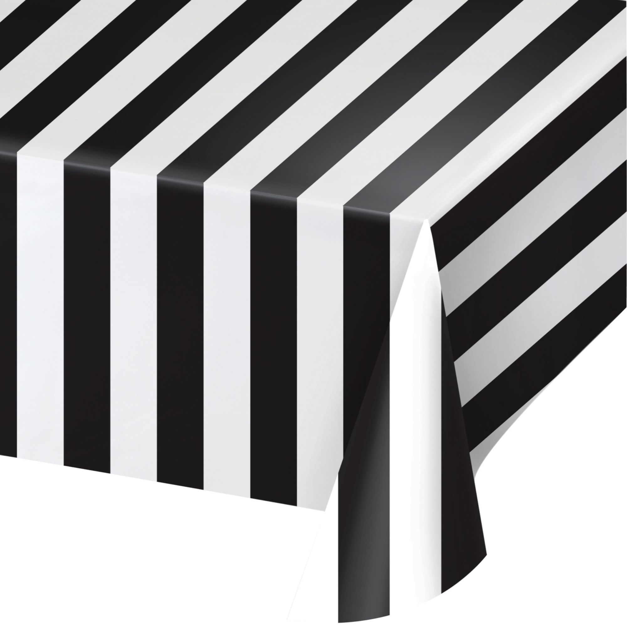 Party Central Creative Converting 346632 54 x 108 in. Table Cloth Stripes&#44; Black & White - 6 Count