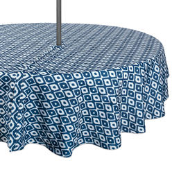 CC Home Furnishings Blue and White Ikat Patterned Round Tablecloth with Zipper 52?
