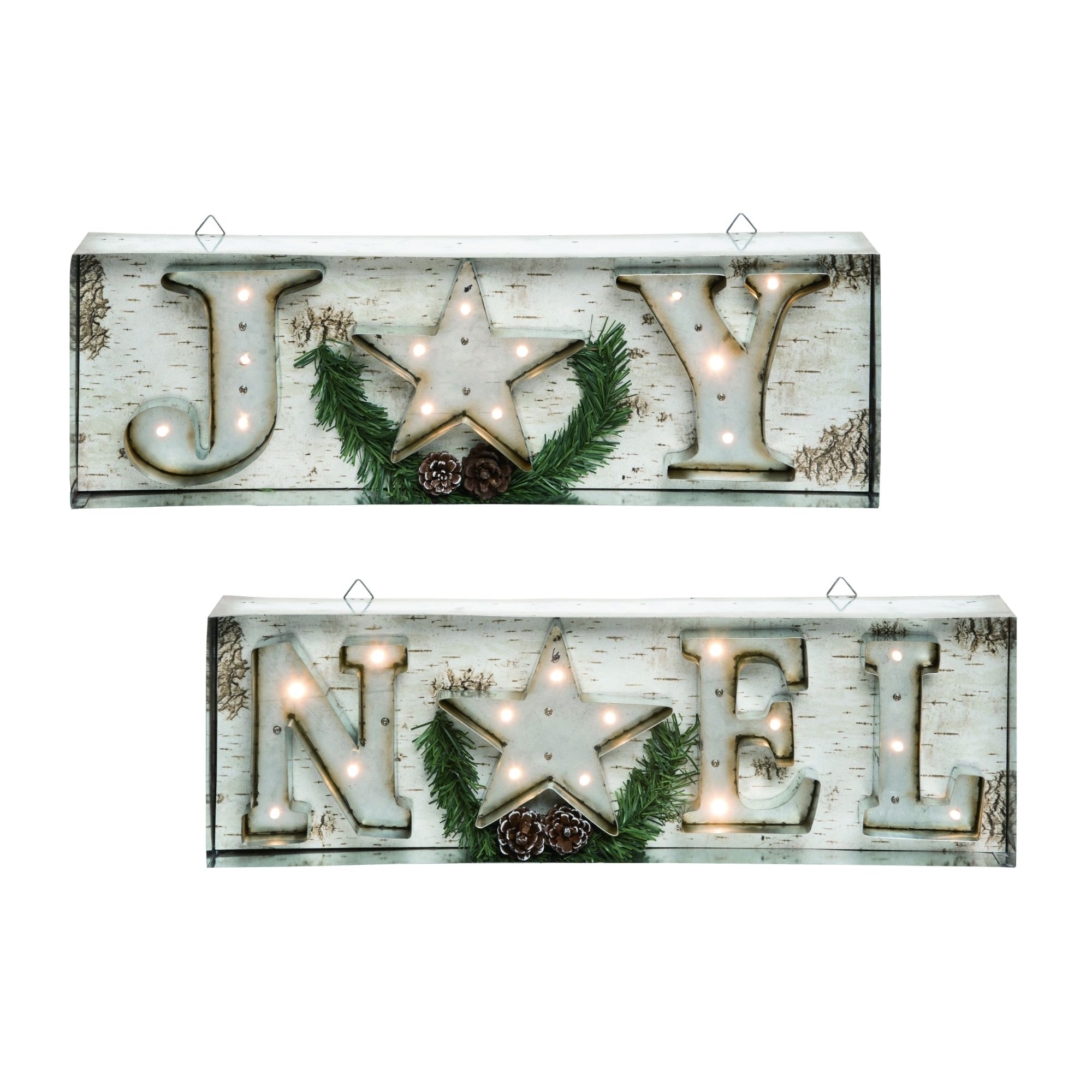 Contemporary Home Living Set of 2 Lighted "Joy Noel" Editorial Word Block Christmas Plaques 20"