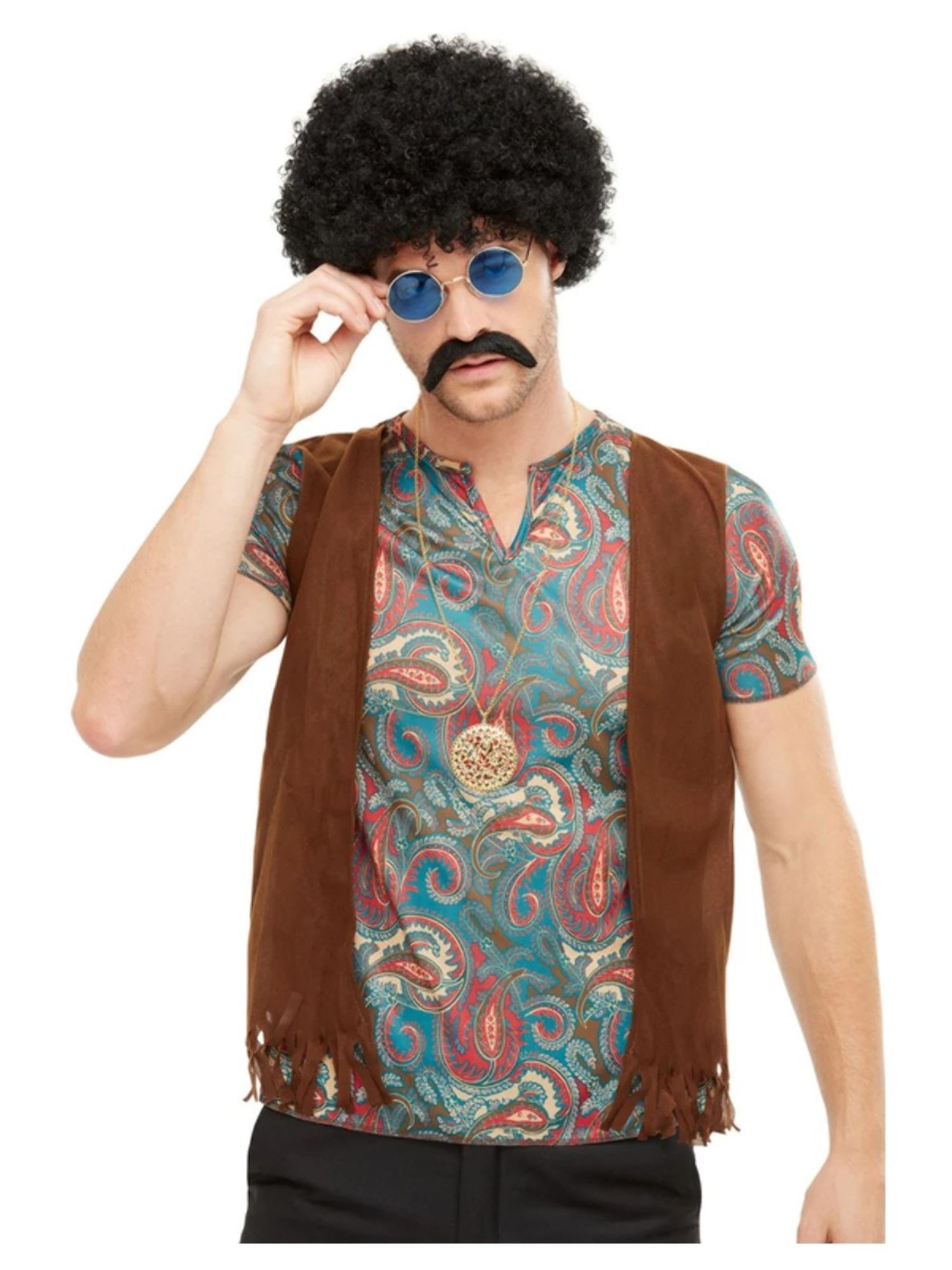 Smiffys 40" Black and Brown Unisex Adult Halloween Hippie Instant Kit Costume Accessory - One Size