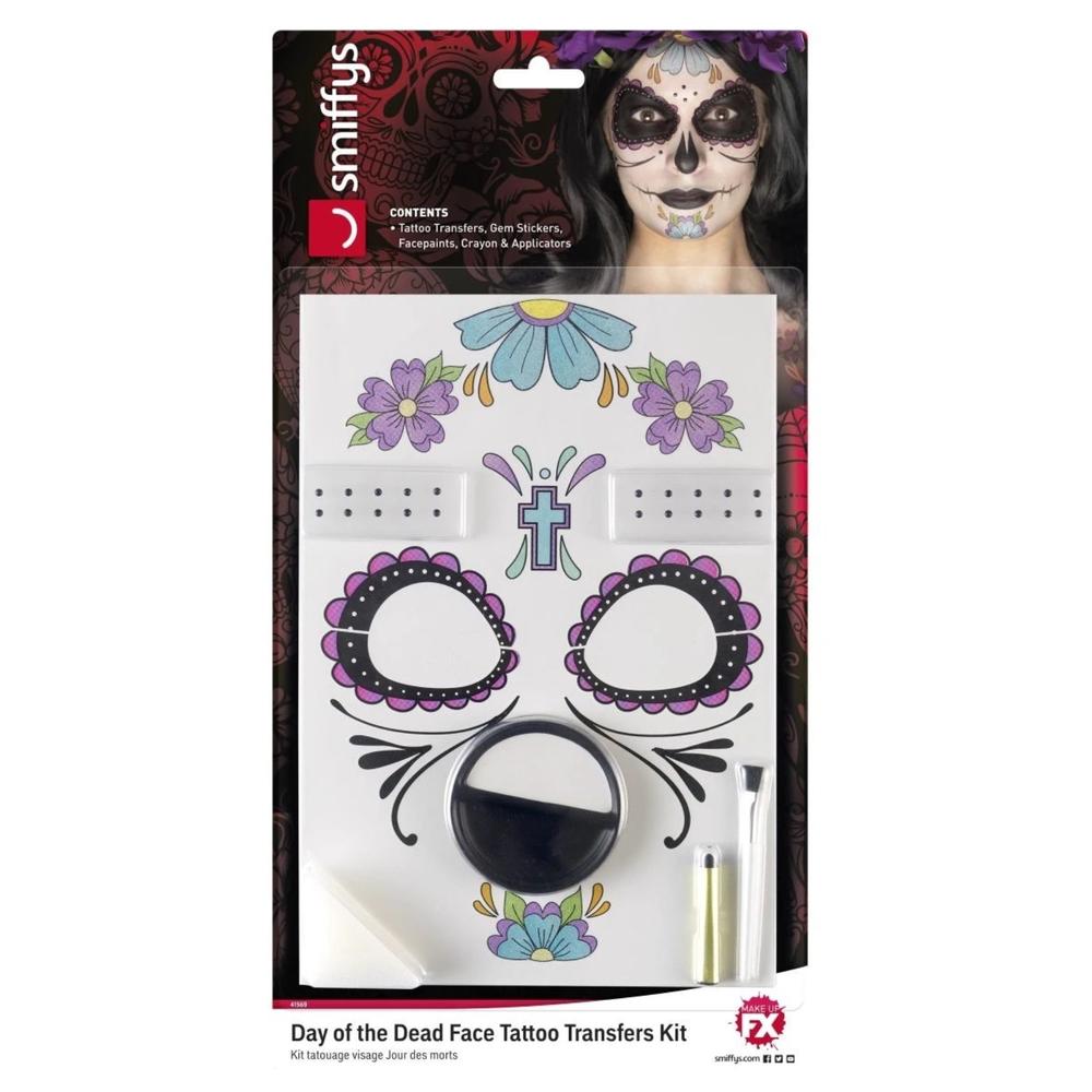 Smiffys 39" Black and Blue Face Tattoo Unisex Adult Halloween Kit Costume Accessory