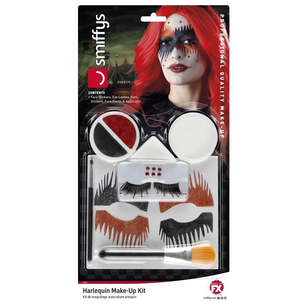 Smiffys 39" Red and Black Harlequin Women Adult Halloween Makeup Kit Costume Accessory