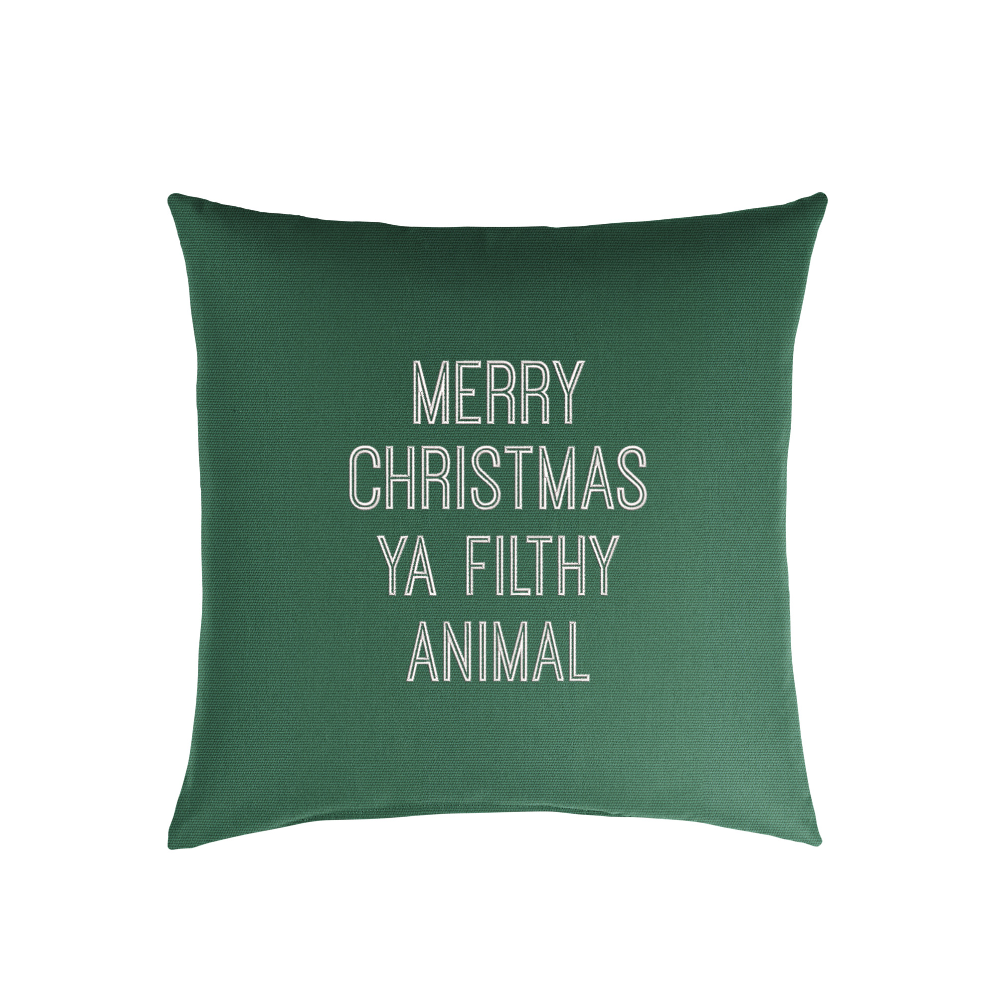 Outdoor Living and Style 18" Green and White Single Embroidered Decorative "Yak Filthy Animal" Square Lumbar Pillow