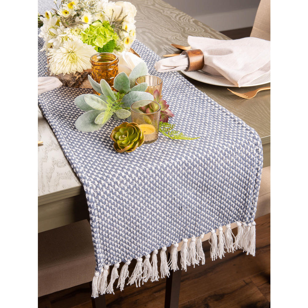 Contemporary Home Living 72" Blue and White Rectangular Woven Table Runner