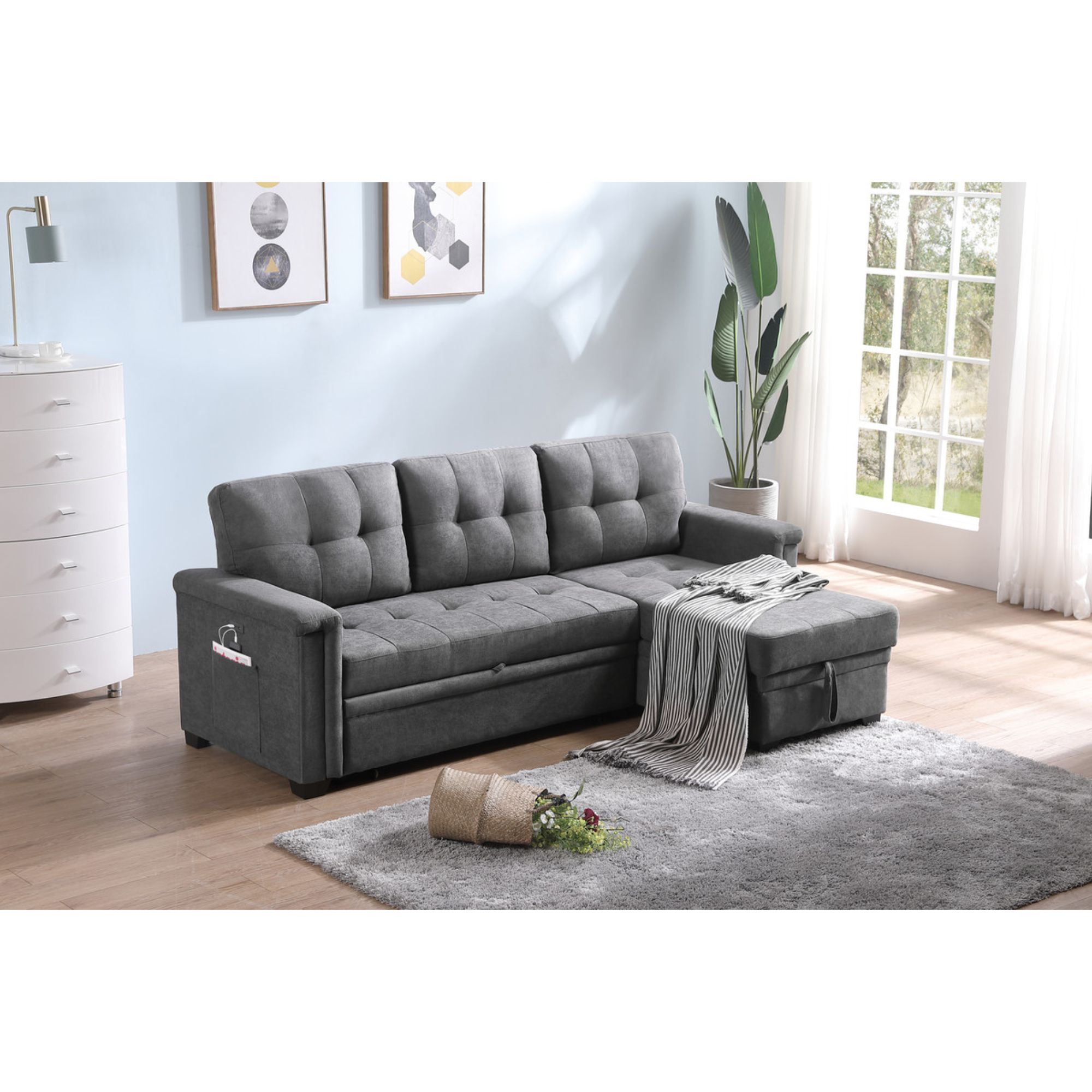 Contemporary Home Living Furniture Assembled Sears Contemporary Home Living Furniture, Kaden Fabric Sleeper Sectional Sofa With Storage Chaise And Arms