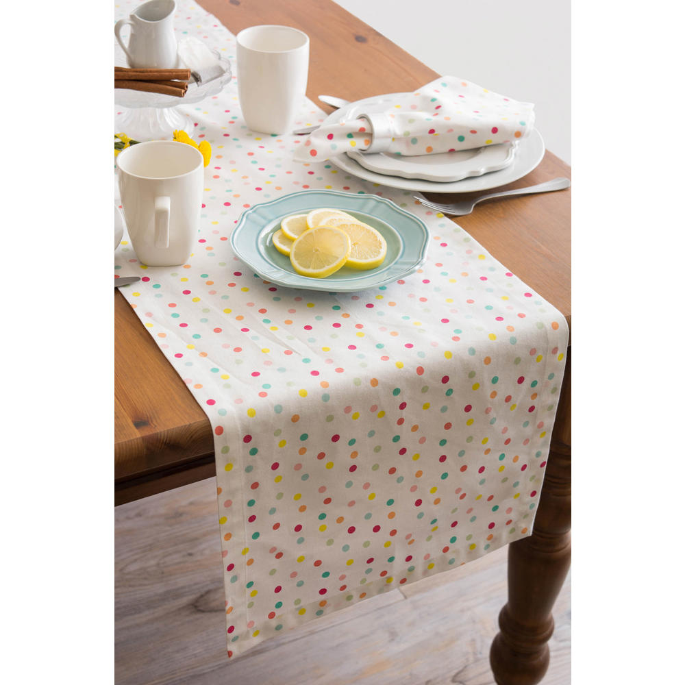 Contemporary Home Living 108" White and Pink Multi Polka Dots Printed Rectangular Table Runner
