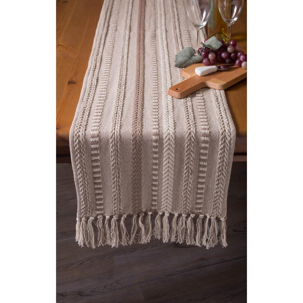 Contemporary Home Living 108" Brown Braided Stripe Rectangular Table Runner with Tassel Knots