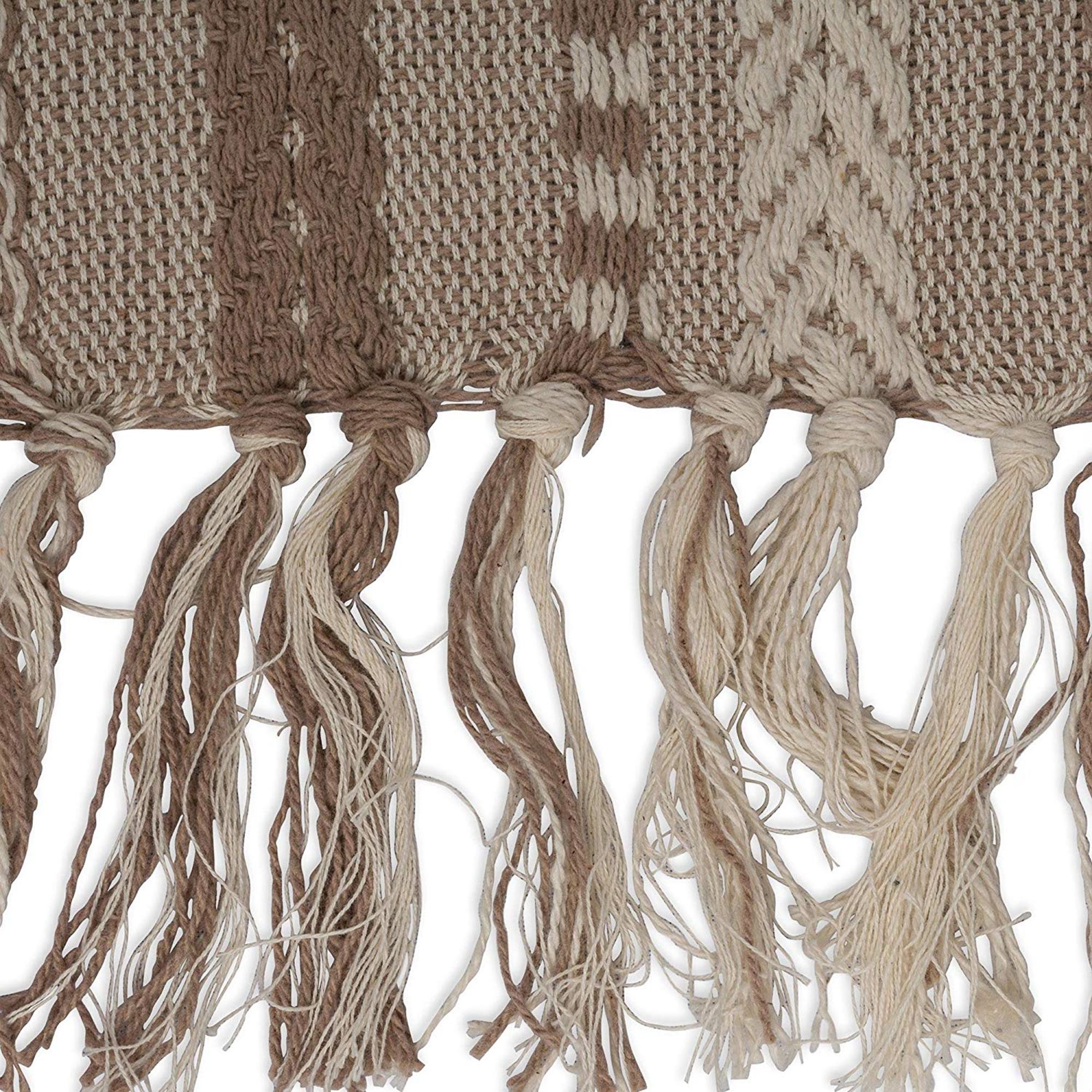 Contemporary Home Living 108" Brown Braided Stripe Rectangular Table Runner with Tassel Knots