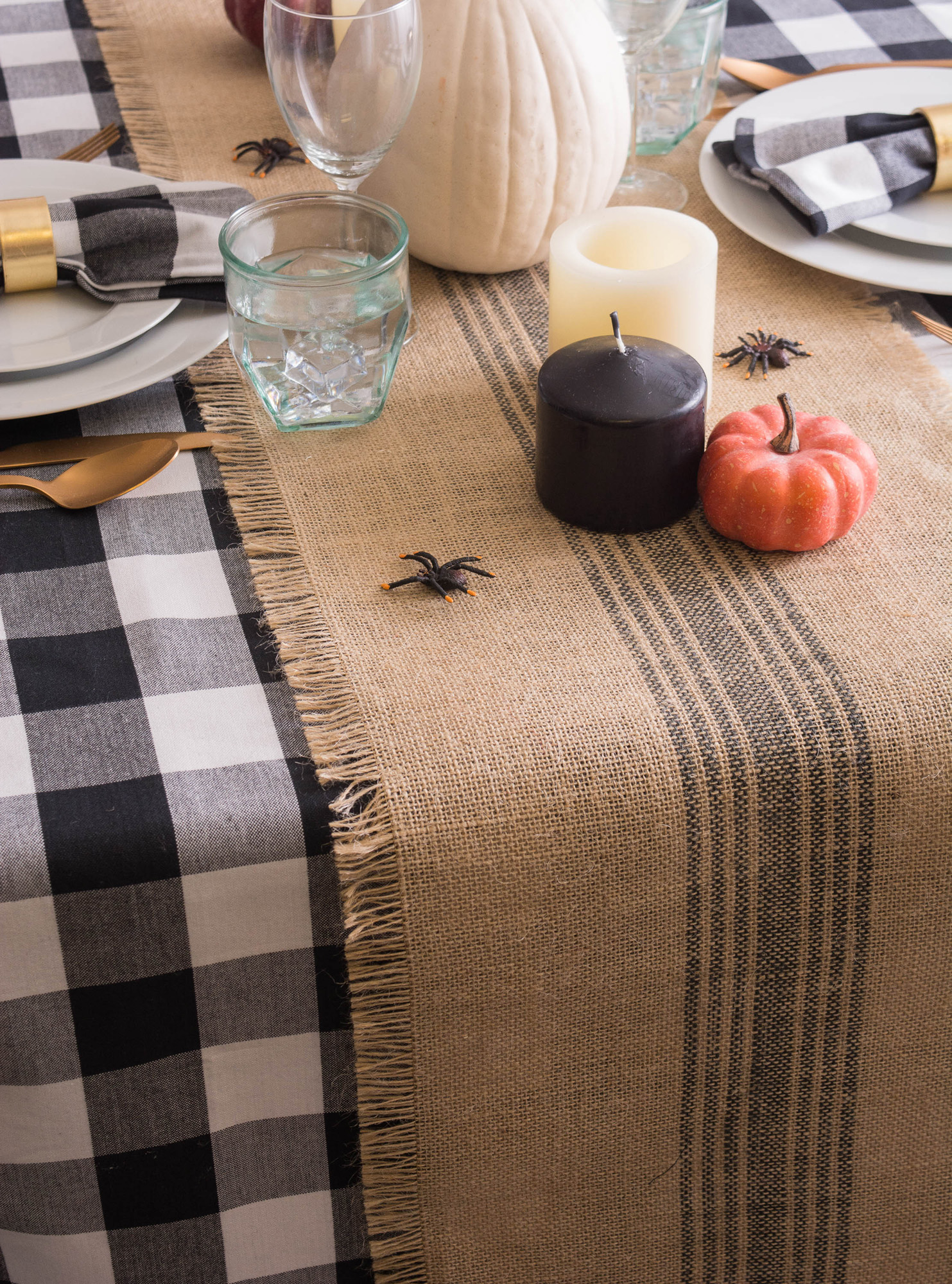 Contemporary Home Living 108" Beige and Black Striped Rectangular Table Runner
