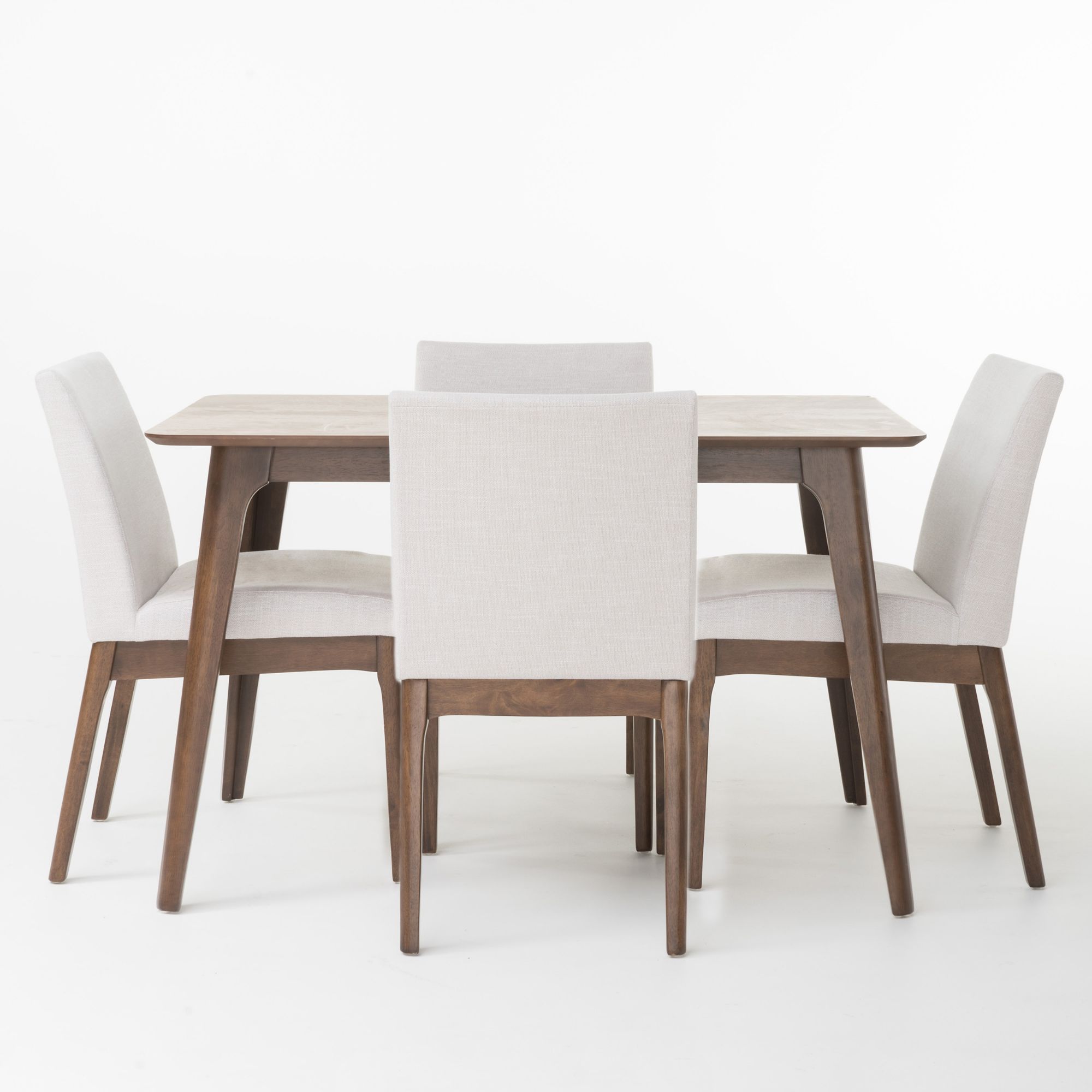 Contemporary Home Living 5pc Pale Beige and Walnut Brown Contemporary Dining Set 47"