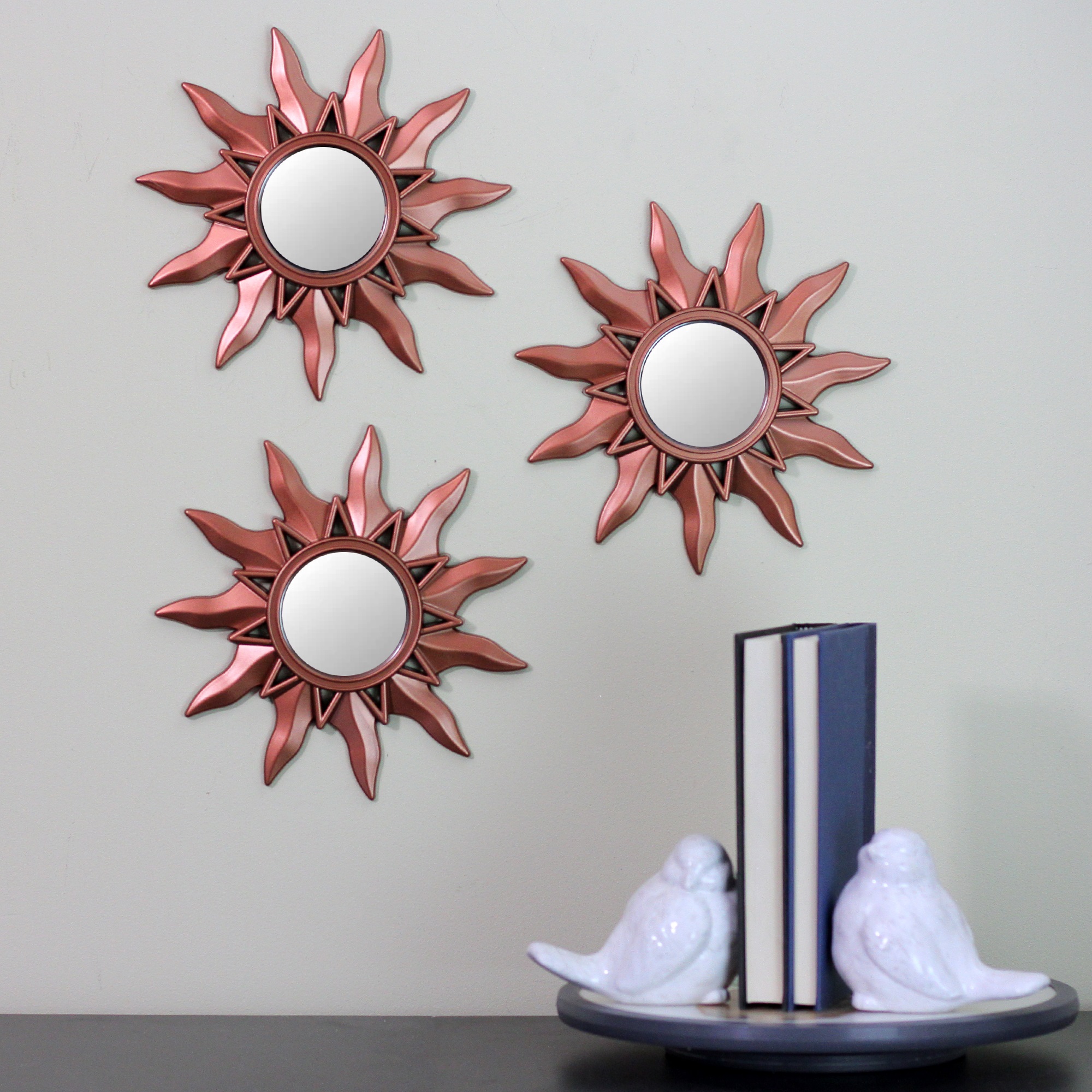 Northlight Set of 3 Mayan Sunburst Matte Copper Round Mini Mirrors