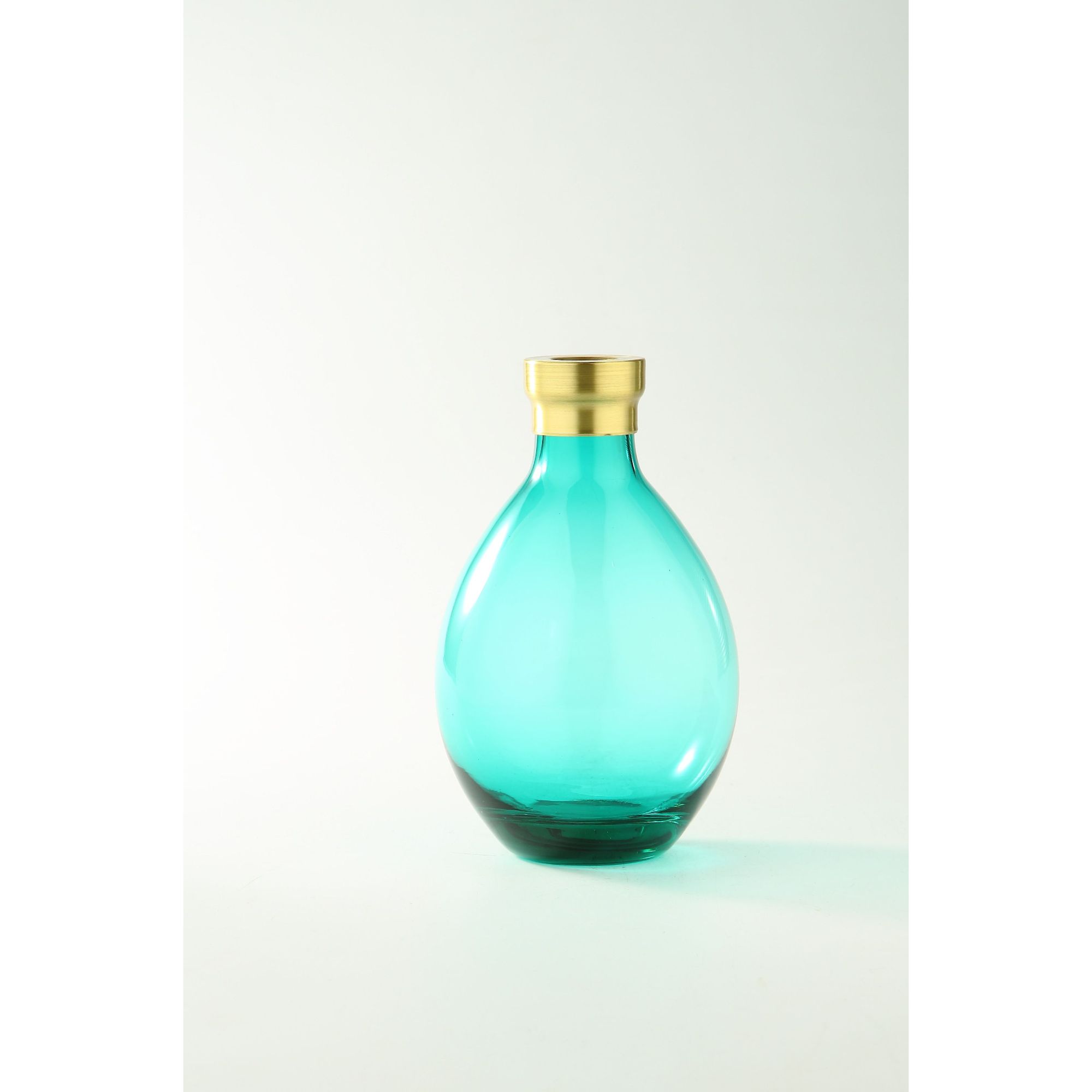 CC Home Furnishings 8" Aqua Blue and Gold Hand Blown Glass Tabletop Vase