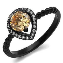 Luxe Jewelry Designs Black Stainless Steel Women's Ring with Clear and Champagne Stones - Size 7