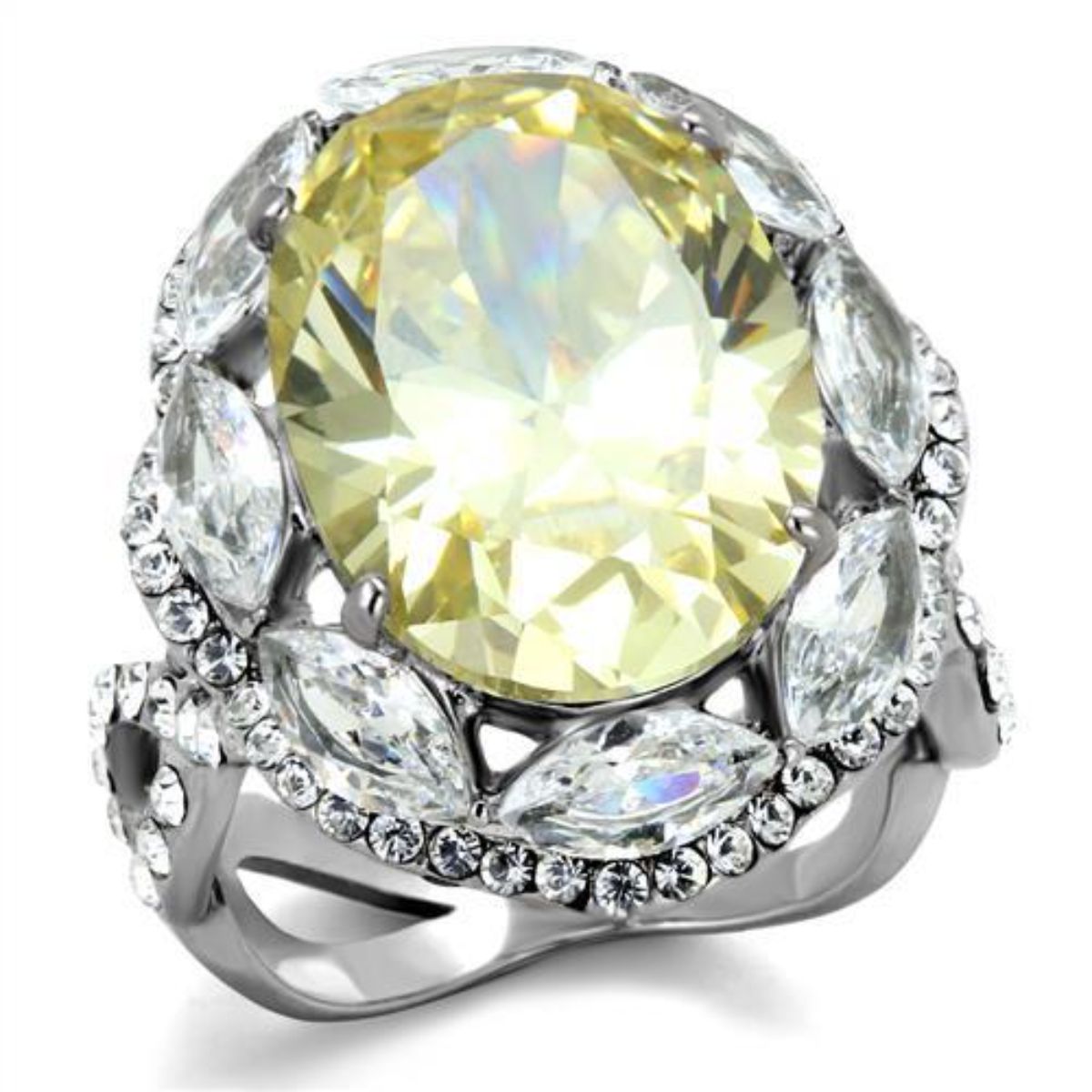 Luxe Jewelry Designs Women's Stainless Steel Ring with Citrine Yellow and Clear CZ Stones - Size 9