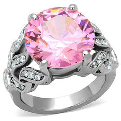 Luxe Jewelry Designs Women's Stainless Steel Engagement Ring with AAA Grade CZ in Pink - Size 7