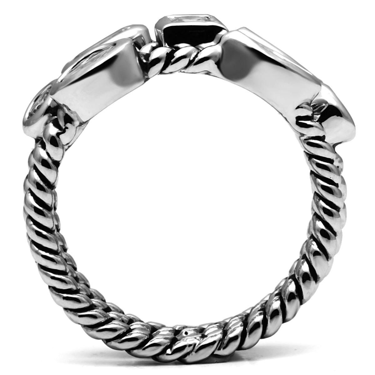Luxe Jewelry Designs 3-Piece Women's Stainless Steel Stackable Ring Set with Cubic Zirconia, Size 8