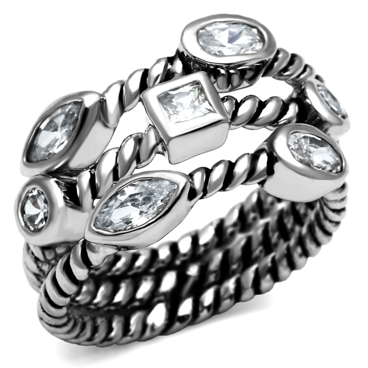 Luxe Jewelry Designs 3-Piece Women's Stainless Steel Stackable Ring Set with Cubic Zirconia, Size 8