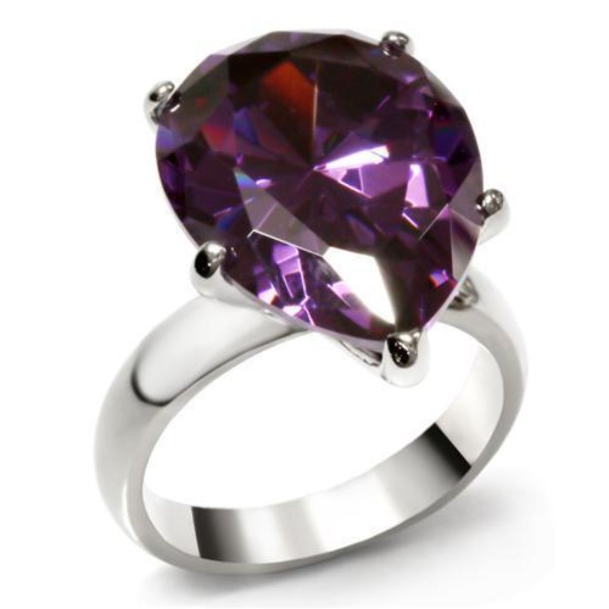 Luxe Jewelry Designs Women's Stainless Steel Engagement Ring with Cubic Zirconia Amethyst - Size 10