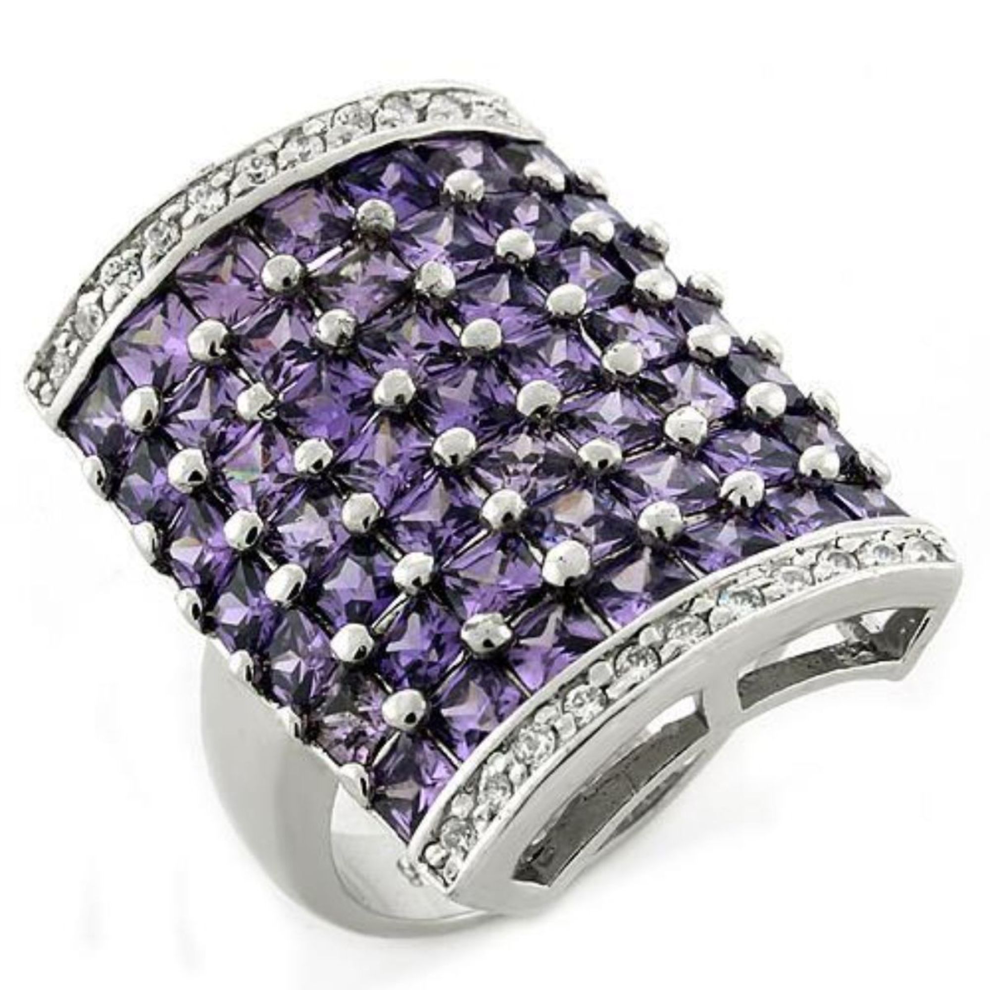 Luxe Jewelry Designs Women's Sterling Silver Ring with Amethyst Cubic Zirconia - Size 7