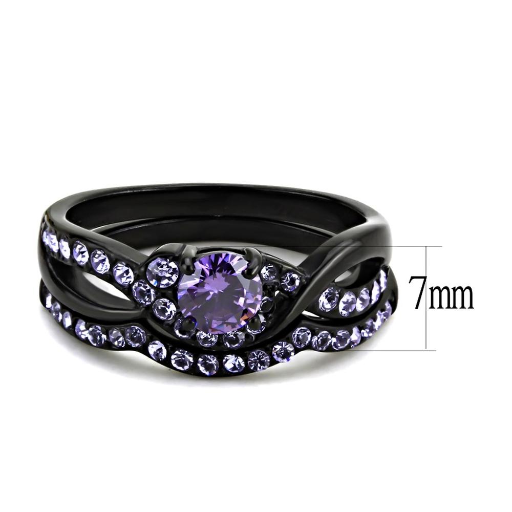 Luxe Jewelry Designs 2-Piece Women's Stainless Steel Wedding Ring Set with Amethyst Cubic Zirconia, Size 10
