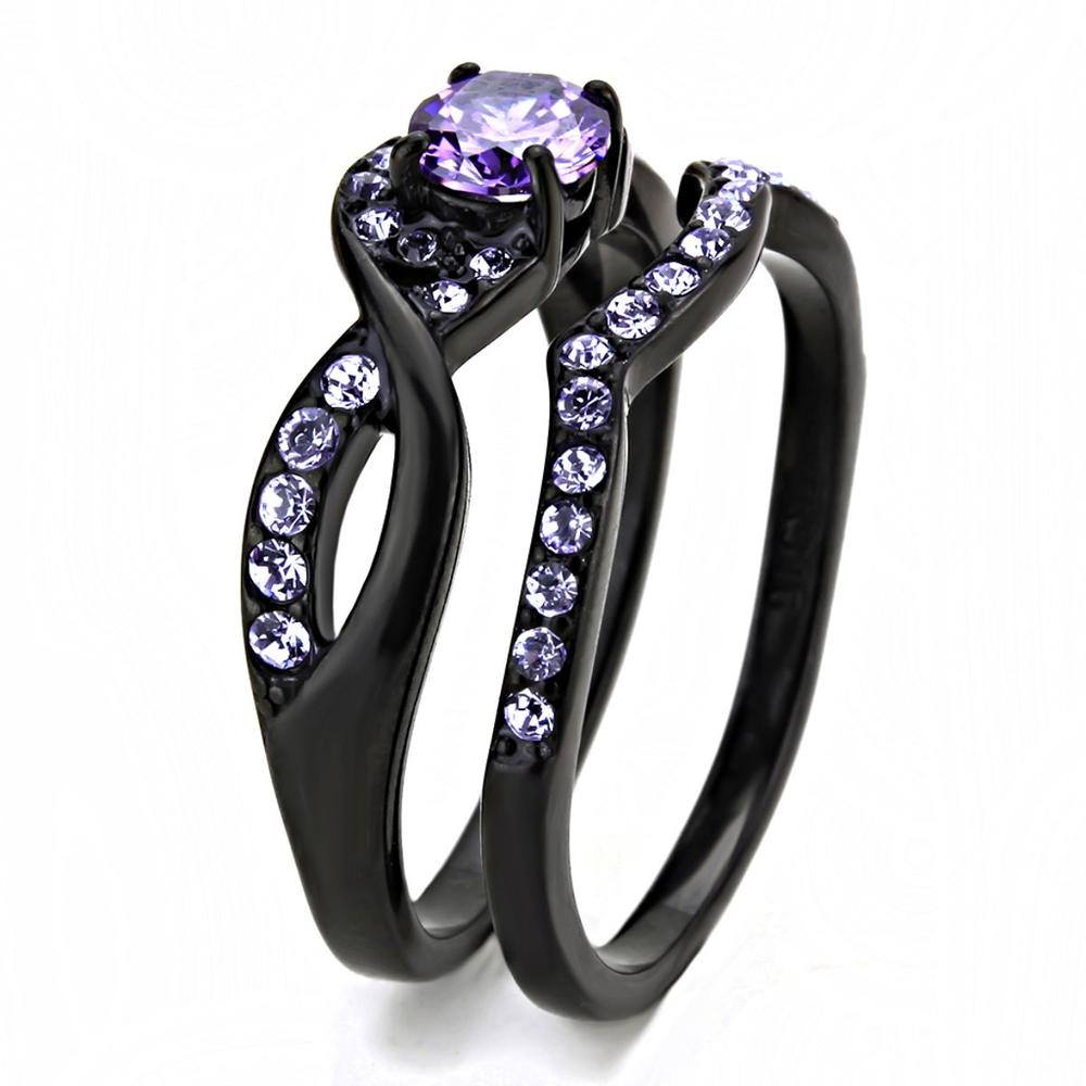 Luxe Jewelry Designs 2-Piece Women's Stainless Steel Wedding Ring Set with Amethyst Cubic Zirconia, Size 10