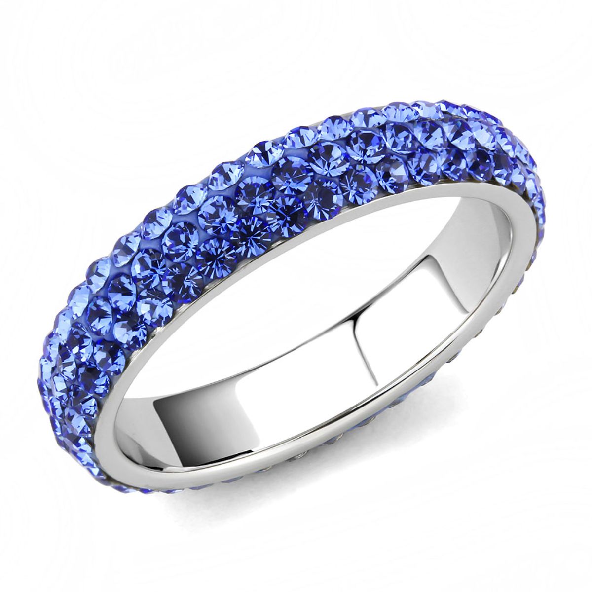 Luxe Jewelry Designs Stainless Steel Pave Women's Ring with Sapphire Crystals - Size 7