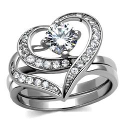 Luxe Jewelry Designs Set of 2 Women's Stainless Steel Heart Shaped Rings with Round CZ Stones, Size 7