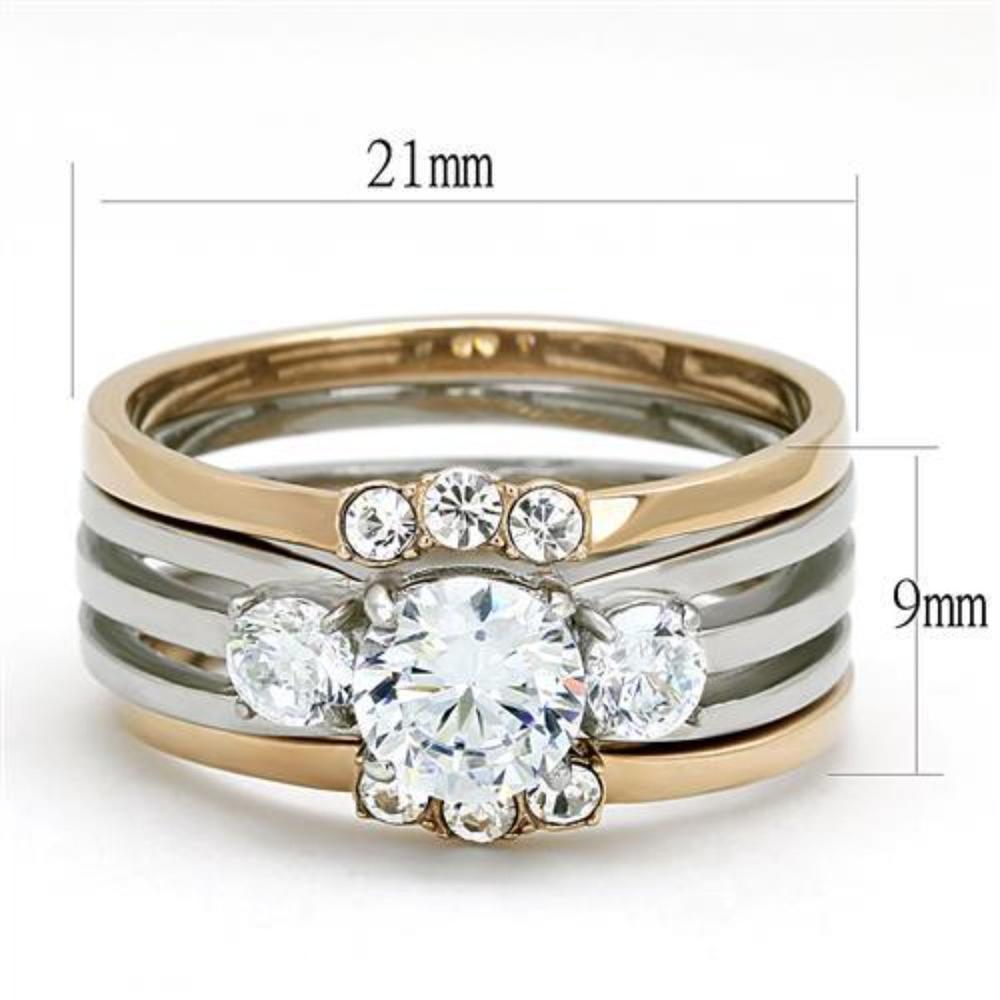 Luxe Jewelry Designs 3-Piece Women's Two Tone Rose Gold IP Stainless Steel Wedding Ring Set with CZ, Size 7