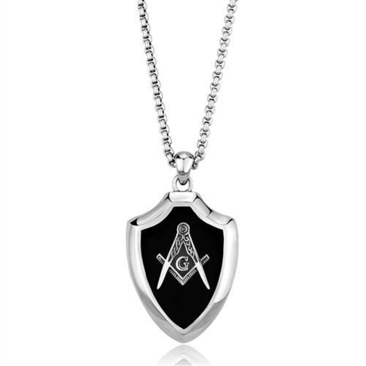 Luxe Jewelry Designs Stainless Steel Men's Chain Pendant with Black Jet Epoxy