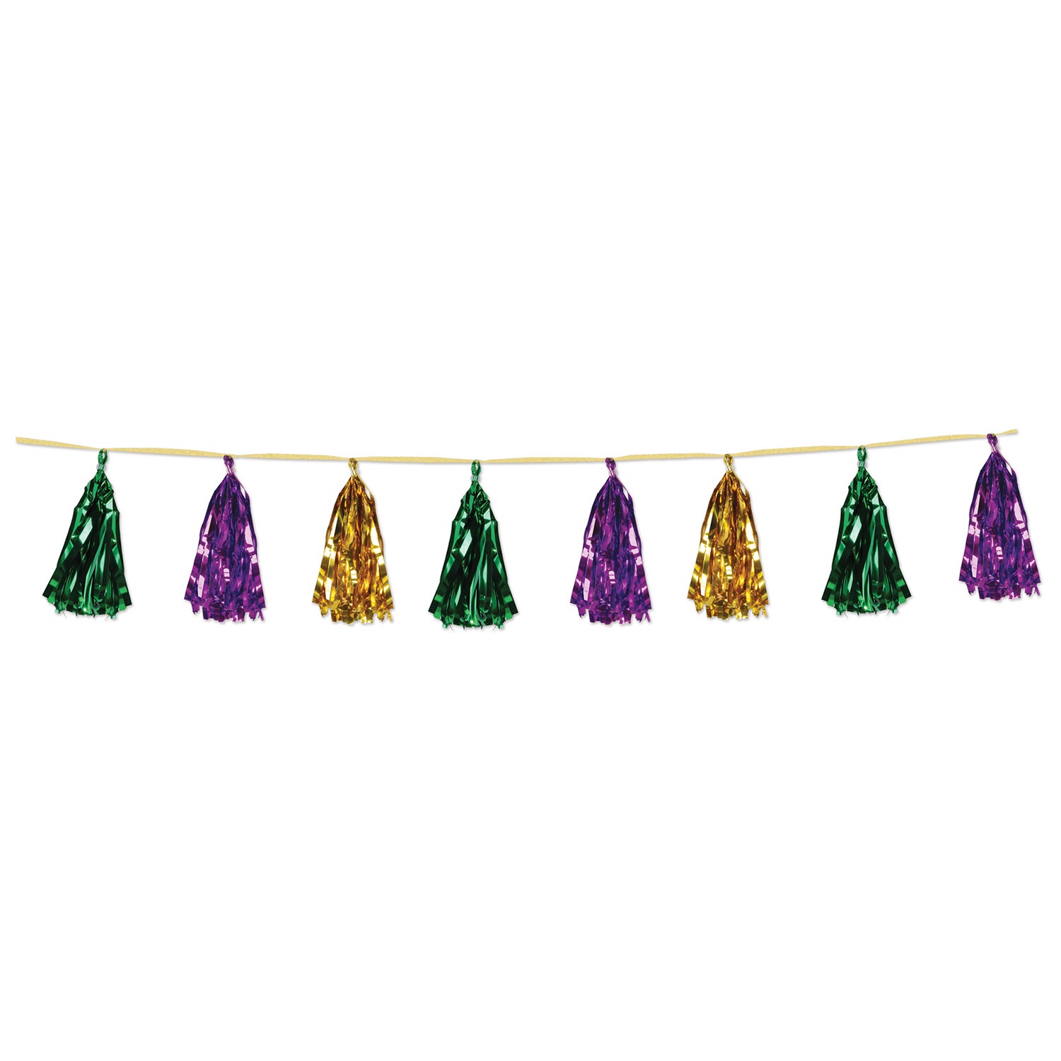 Beistle Club Pack of 12 Decorative Holiday Gold, Green and Purple Metallic Tassel Garland 8’