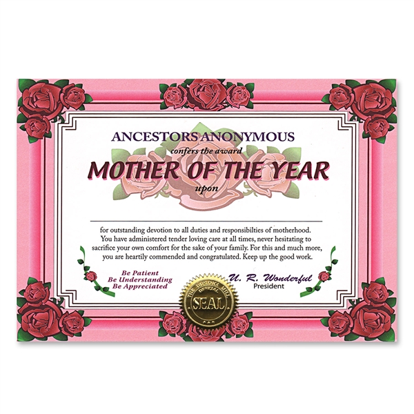Beistle Pack of 6 Beautiful "Mother Of The Year" Certificates 5" x 7"