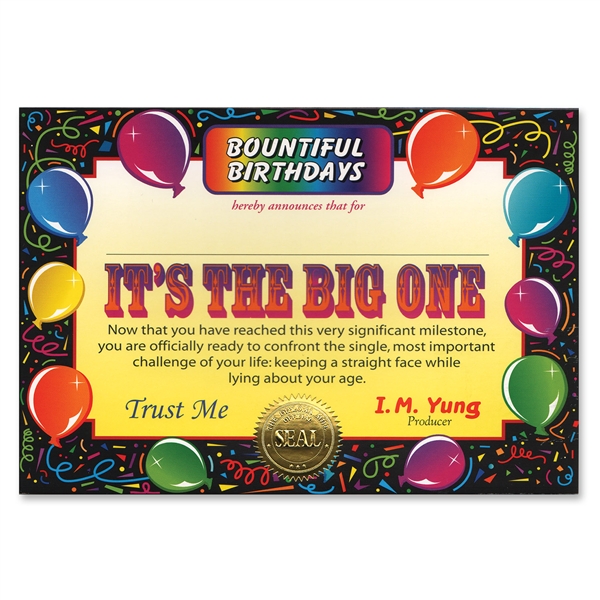 Beistle Pack of 6 ''It's The Big One'' Certificates 5'' x 7''