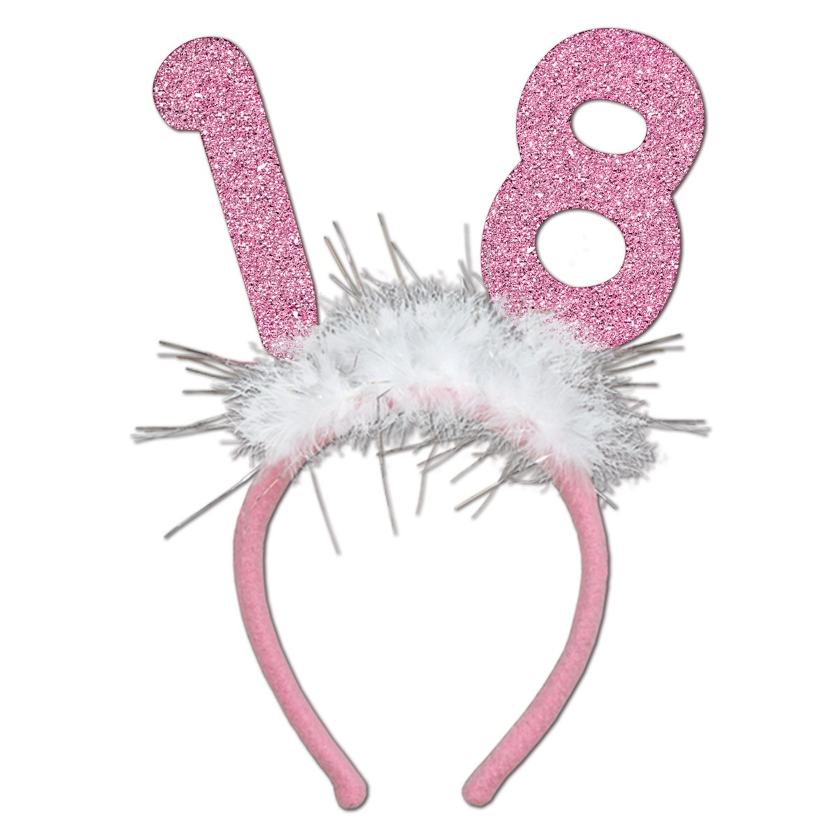 Beistle Club Pack of 12 Pink Glittered "18" Bopper Headband Party Favor Costume Accessories