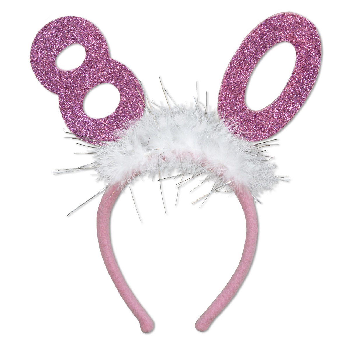 Beistle Club Pack of 12 Pink Glittered "80" Bopper Headband Party Favor Costume Accessories