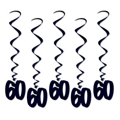 Beistle Pack of 30 Number "60" Black Hanging Birthday Party Decoration Whirls 36"