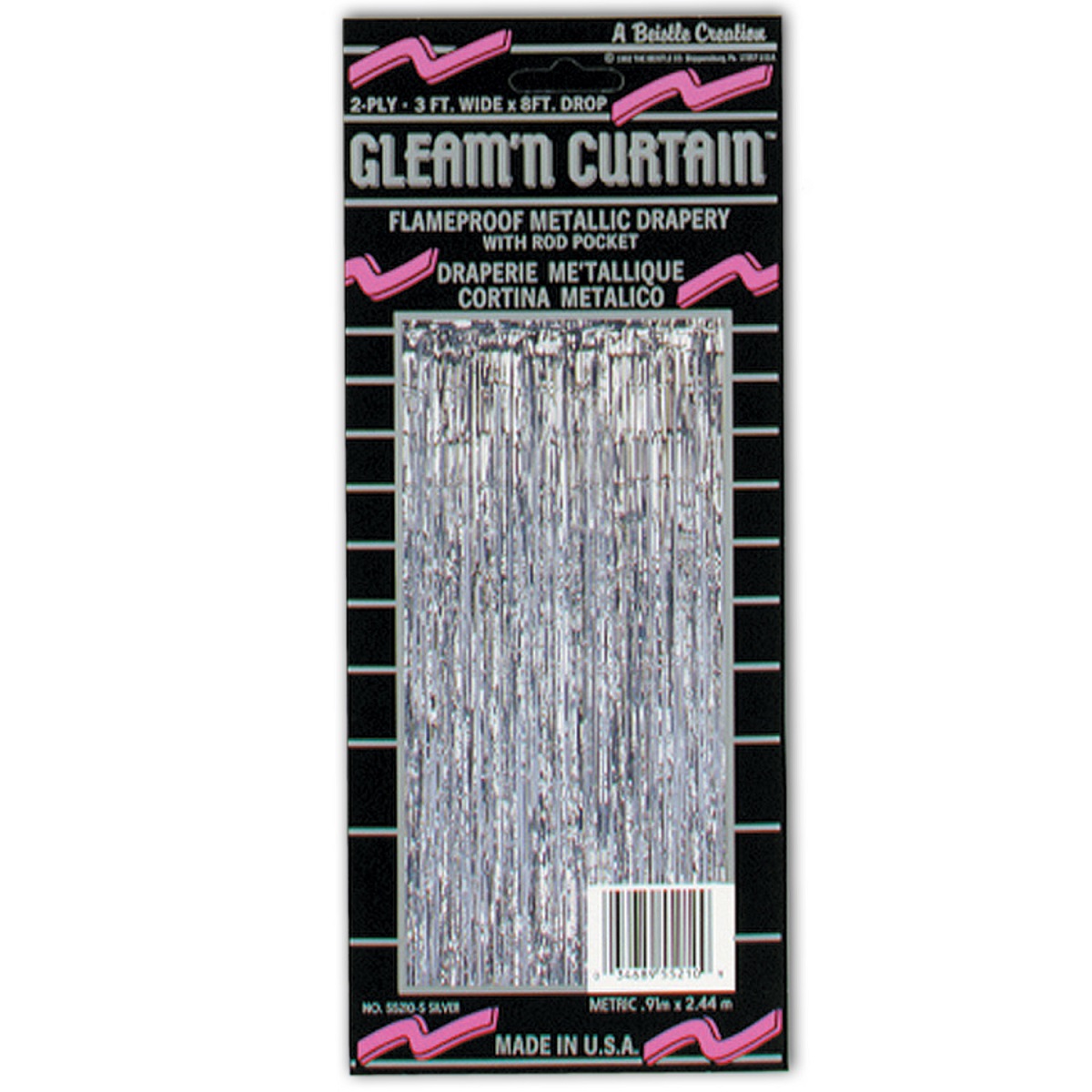 Beistle Pack of 6 Festive Metallic Silver Hanging Gleam'n Curtain Party Decorations 8'