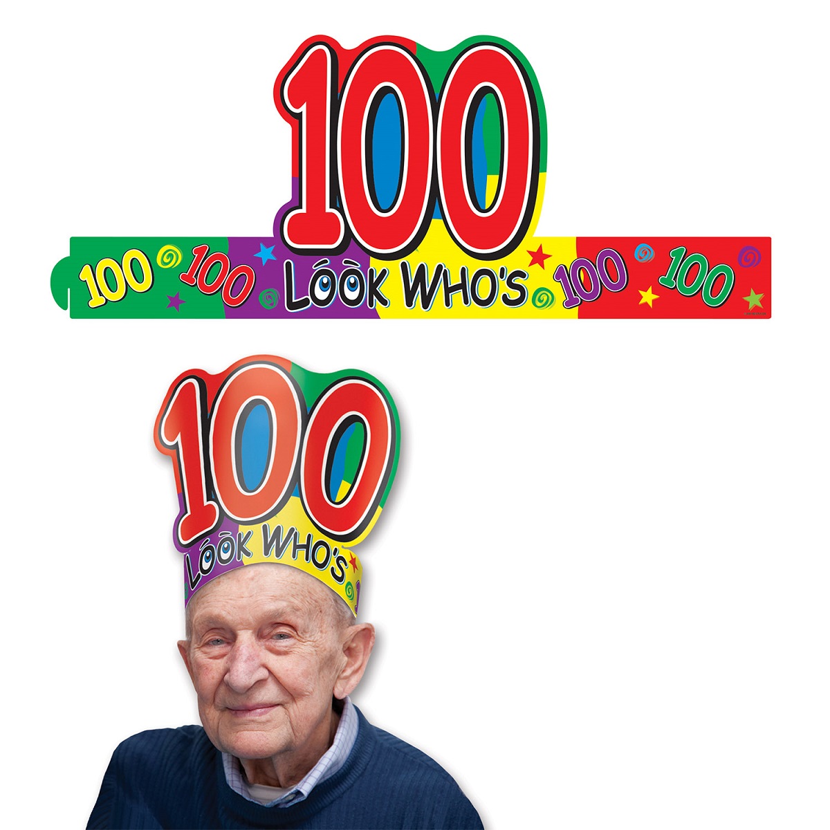 Beistle Club Pack of 24 Multi-Colored Adjustable ''Look Who's 100'' Headband Party Accessories