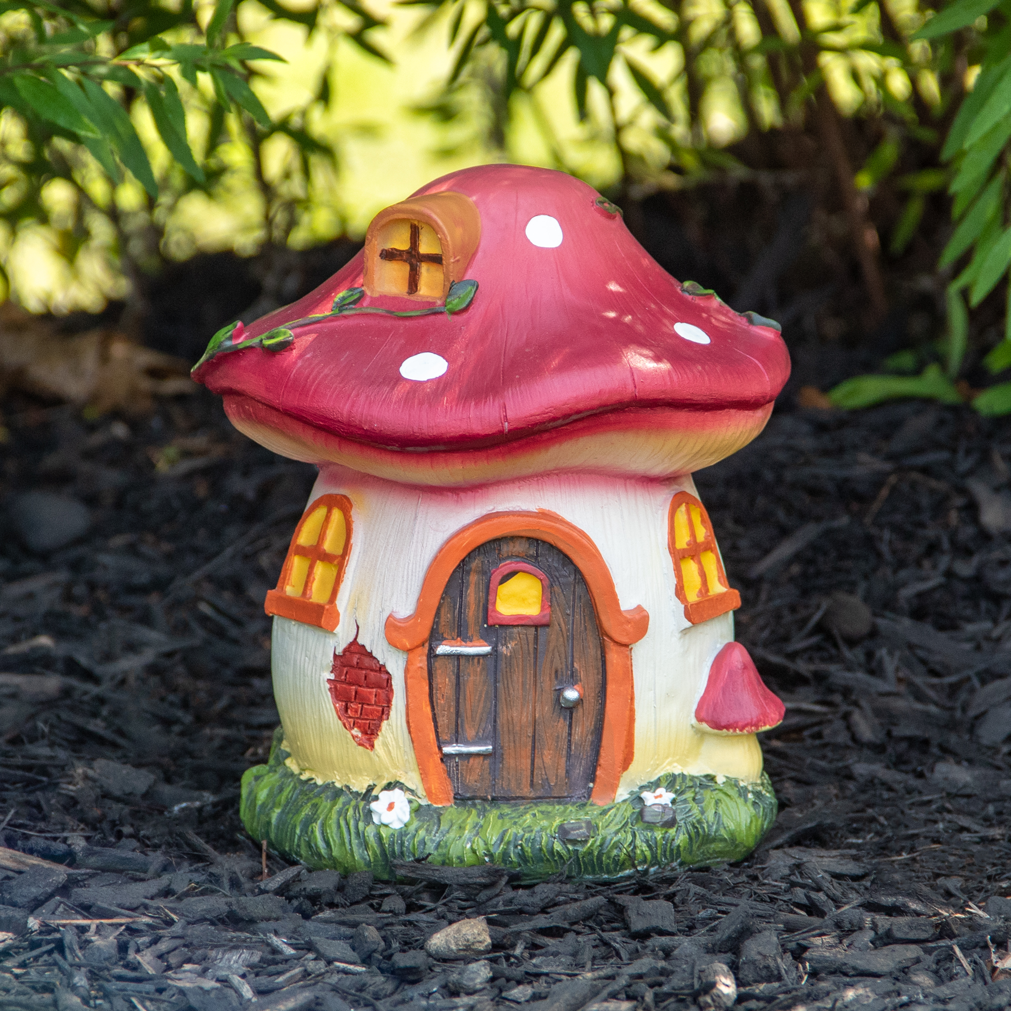 Northlight 6.25" Red Mushroom House Outdoor Garden Statue