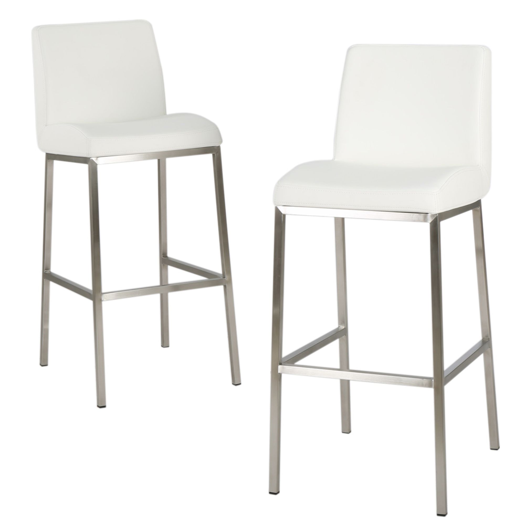 Silver Contemporary Bar Stools 40 25, White Leather Bar Stools Contemporary