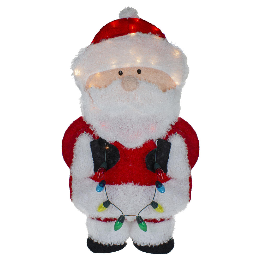 Northlight 32-Inch Lighted Chenille Santa with Lights Outdoor Christmas Decoration