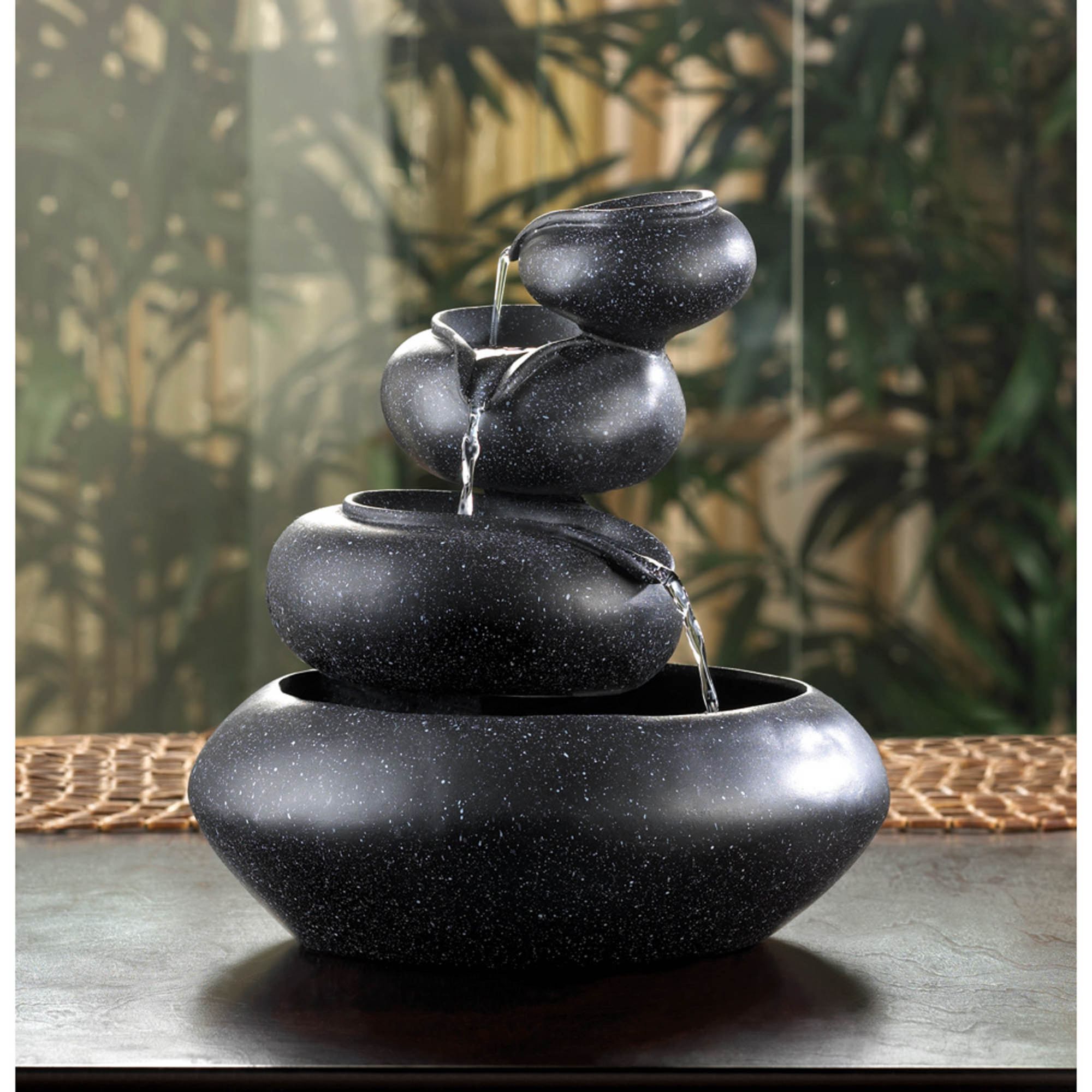 Zingz & Thingz 8.25" Black Four-Tier Round Bowl Tabletop Fountain
