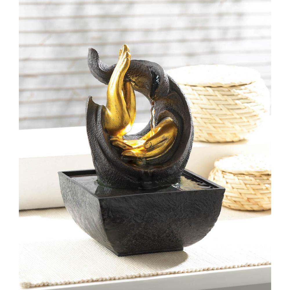 Zingz & Thingz 7.9" Black and Gold Hands Accent Tabletop Fountain