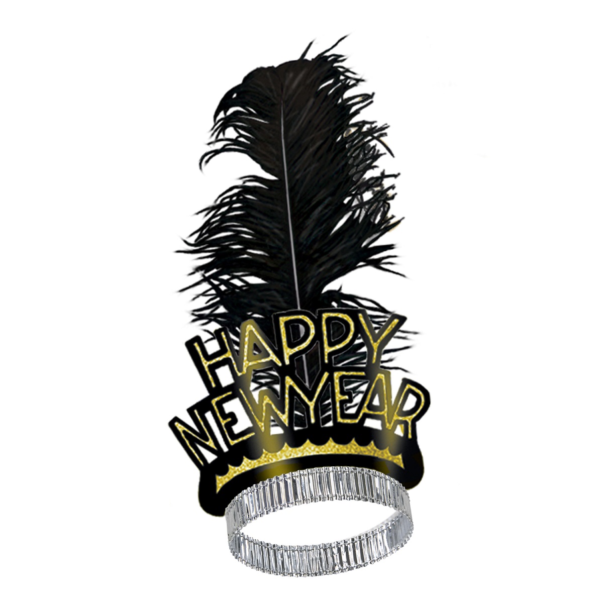 Beistle Club Pack of 50 Black and Gold Swing "Happy New Years" Legacy Party Favor Tiaras