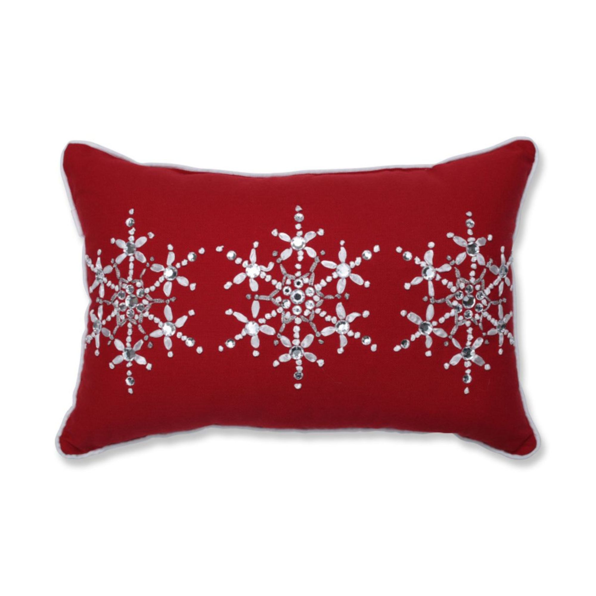 Pillow Perfect 18.5" Red and White Embroidered Snowflakes Rectangular Throw Pillow
