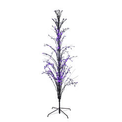 Northlight 34851747 6 ft. Pre-Lit Black Cascade Outdoor Halloween Twig Tree - Purple Lights
