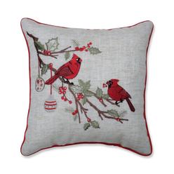 Pillow Perfect 16.5" Red and Green Embroidered Christmas Cardinal Square Throw Pillow
