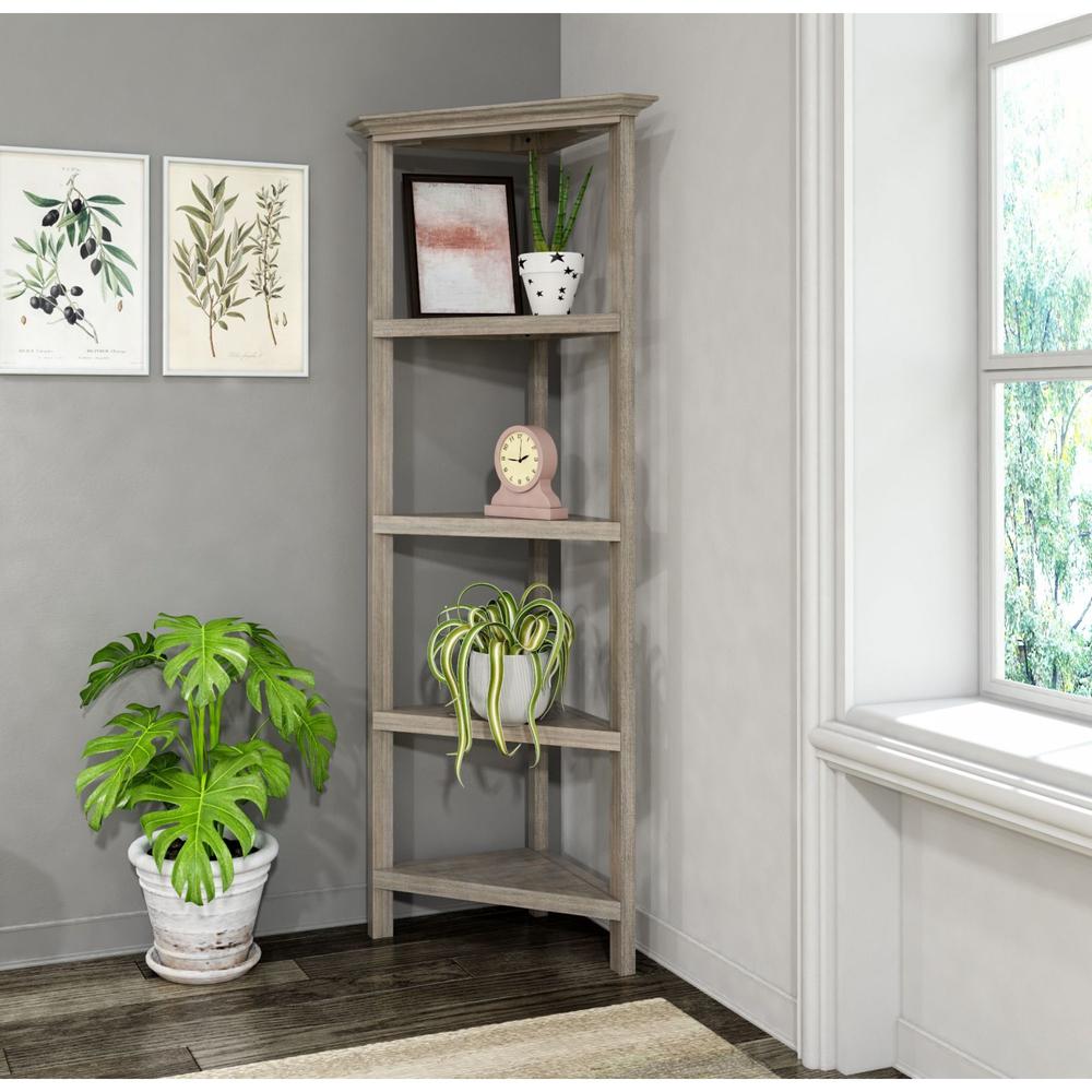 Contemporary Home Living 59.75" Washed Gray Wooden Open Shelf Corner Bookcase
