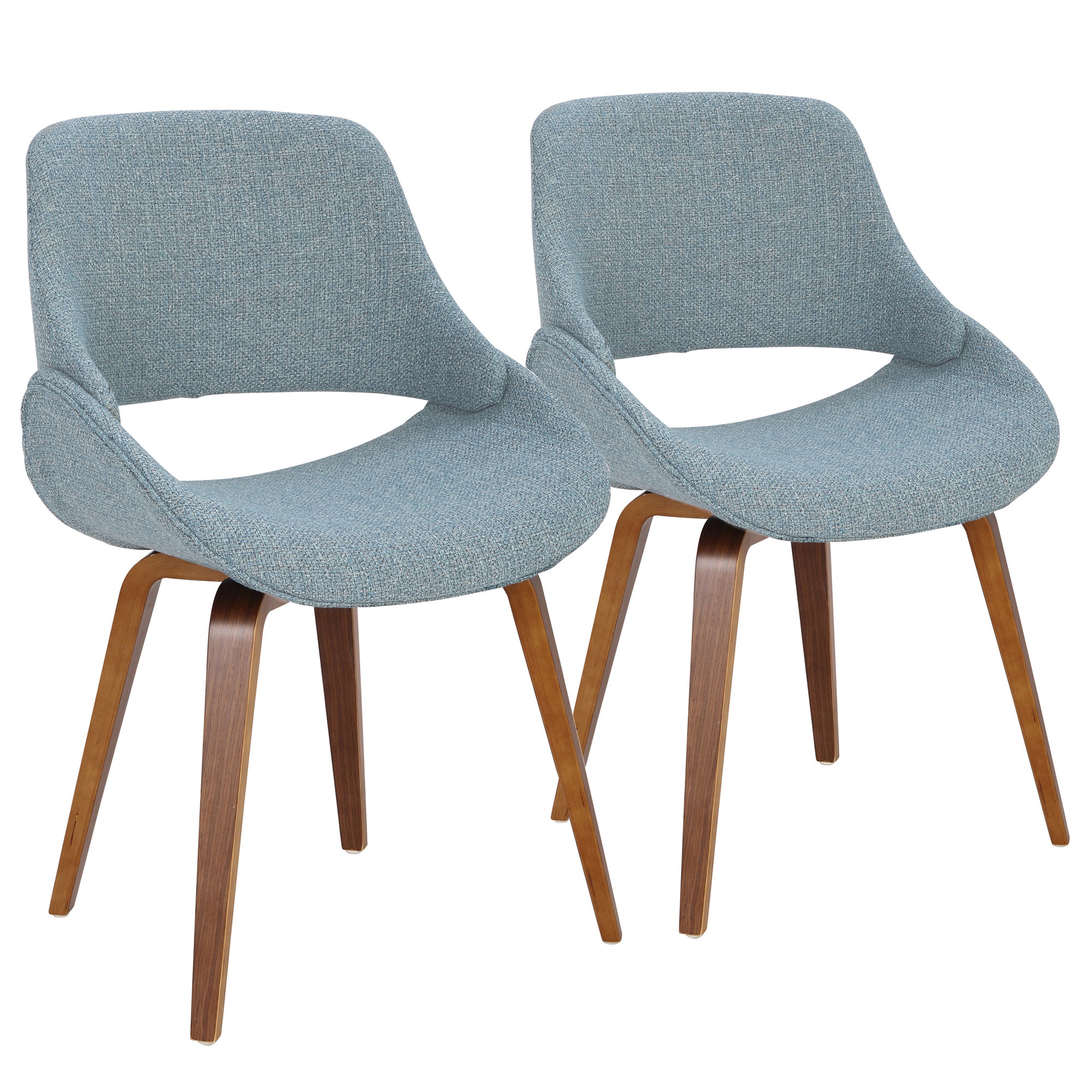 Contemporary Home Living Set of 2 Blue Noise and Walnut Brown Fabrico Dining/Accent Chair 33.5”