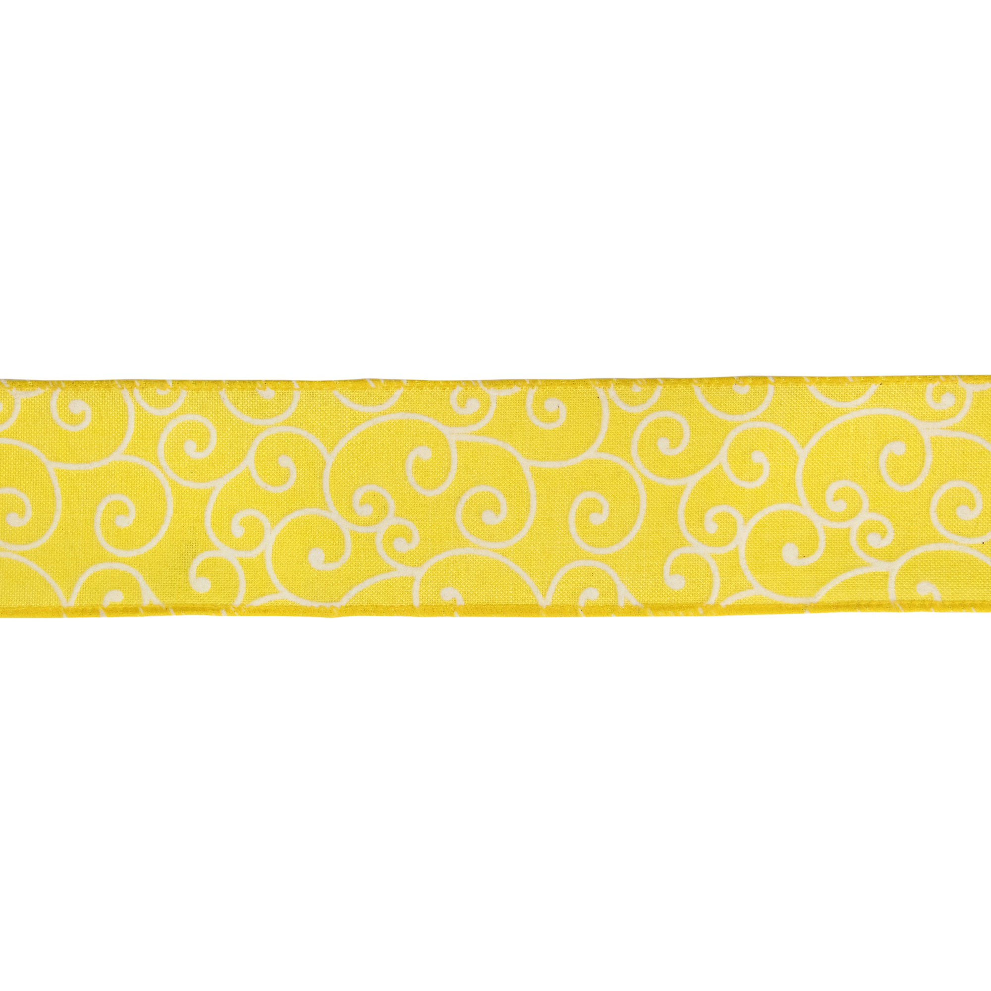 Northlight Yellow White Swirl Design Wired Craft Ribbon 7/8" x 10 Yards