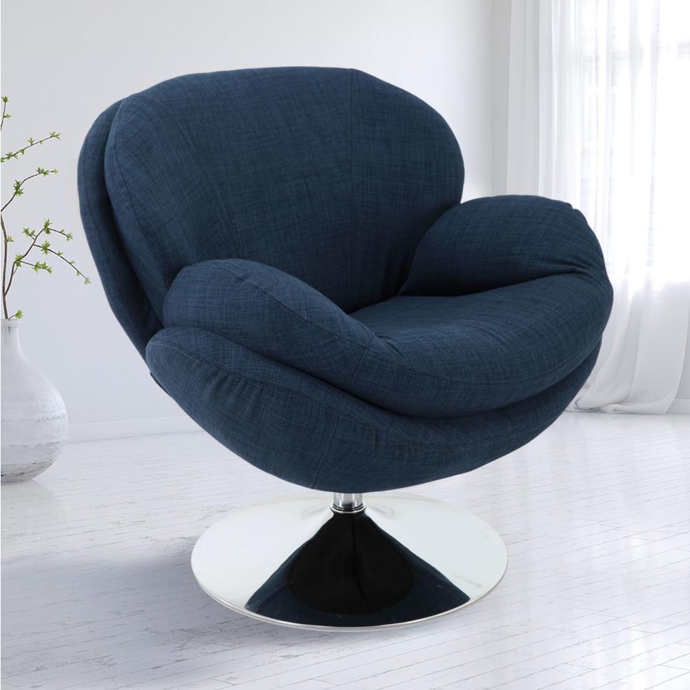 Contemporary Home Living 33.25" Blue and Silver Strand Leisure Accent Chair with Wing Arms